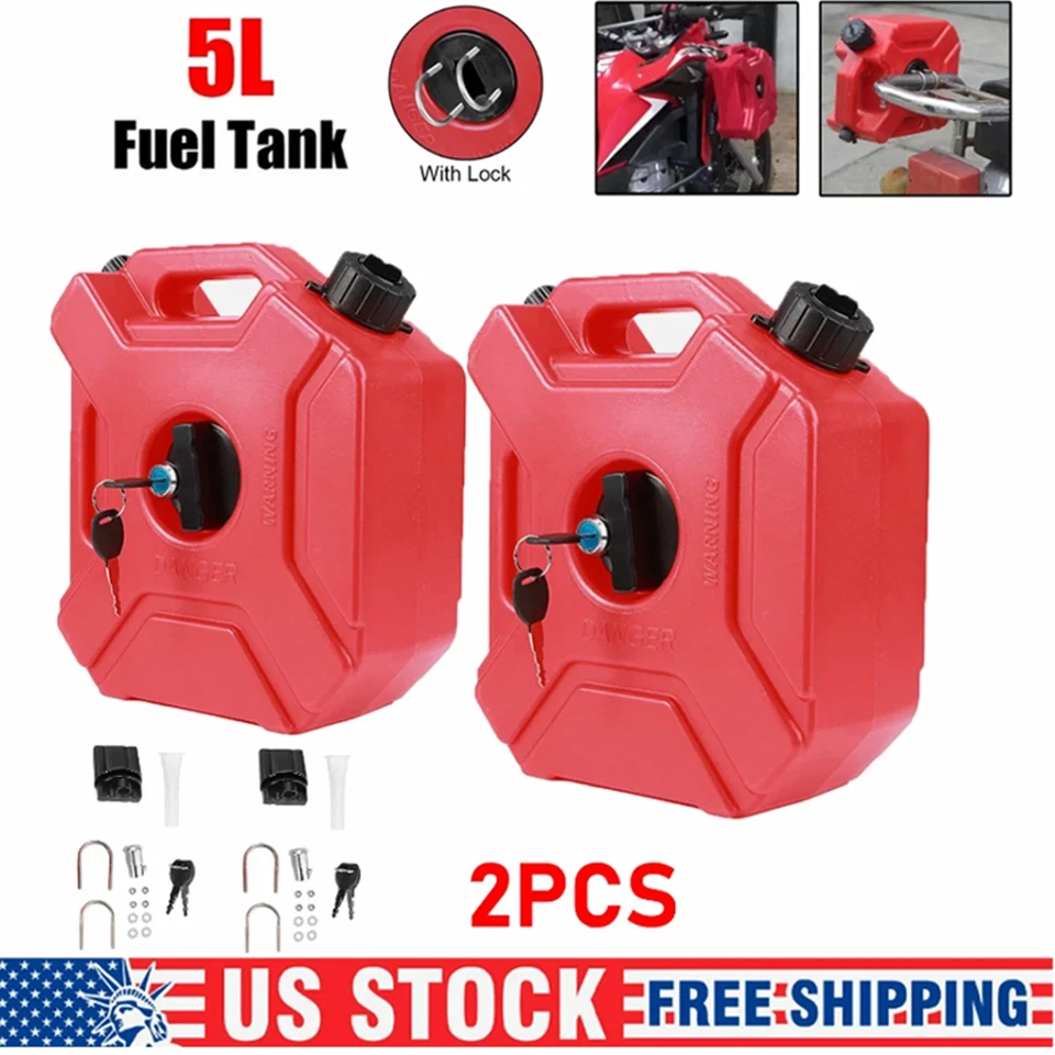 2X 1.3 Gallon Gas Can 5L Spare Oil Storage Fuel Tank For ATV UTV Motorcycle Car Foto 1 de 4