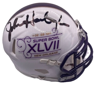 JOHN HARBAUGH SIGNED AUTOGRAPHED BALTIMORE RAVENS SBXLVII MINI HELMET PSA/DNA - Image 1 of 2