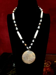 Collar Medallón Piedra Tallada Ágata Años 70 Mexicano Azteca - Imagen 1 de 5