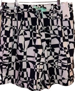 Men’s XL Adidas Swim Trunks Abstract Black White Teal Aqua Accents Board Shorts - Picture 1 of 10