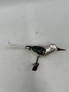 Clip de vidrio de mercurio de colección para pájaros adorno de Navidad cabeza rosa alas verdes hiladas - Imagen 1 de 8