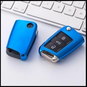 Blue Key Cover For Skoda Octavia Fabia Kodiaq Karoq Flip Case Fob 3 Button t40 - Picture 1 of 4