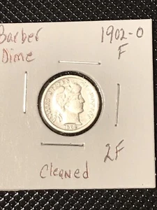 1902-O Barber Dime F+ Cleaned - Picture 1 of 4