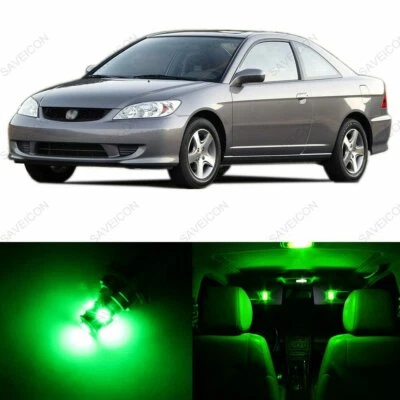Paquete interior de 6 luces LED verdes para Honda CIVIC 2001-2005 + herramienta de palanca Foto 1 de 4