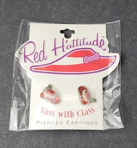 RED H'ATTITUDE-EARRINGS" PIERCED-GOLDTONE TRIM RED EPOXY -New in package - Picture 1 of 2