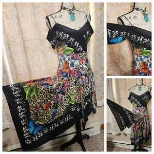 Vestido Colección Nicole Miller Talla 6 100% Seda Tropical Línea A Dobladillo Asimétrico - Imagen 1 de 24