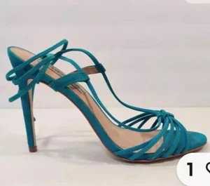 😎💙Sandalia Mujer STEVE MADDEN Tirantes Talla 5.5 M Turquesa Gamuza 4” Tacón NUEVO - Imagen 1 de 9