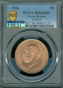1936 GREAT BRITAIN PENNY PCGS MS65 RD PQ MAC FINEST GRADE & SPOTLESS . - Picture 1 of 2