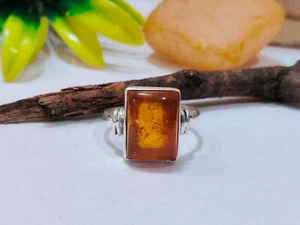 Amber Ring 925 Sterling Silver Gift For Her Good looking Ring Size 9 T206 - Picture 1 of 3