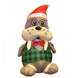 Holiday Time Wally Walrus with Santa Hat and Bowtie Christmas Inflatable 4’ ft - Picture 1 of 2