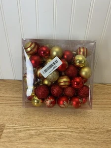 50 pc Christmas Ball Ornaments Red Gold Glitter 1.5” - Picture 1 of 3