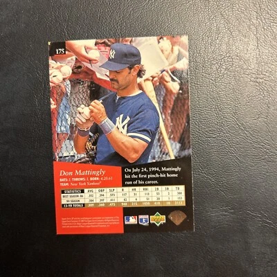 Cnx 1995 Upper Deck Sp #175 Don Mattingly, New York Yankees Red - Image 1 of 2