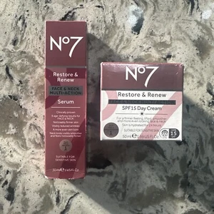 No7 Restore and Renew Face Neck Multi Action DAY Cream 50ml & Serum 30ml SET - Picture 1 of 7