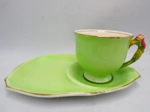 ROYAL WINTON GRIMWADE GREEN ROSE BUD CUP SAUCER TENNIS SET CHINA PORCELAIN - Picture 1 of 9