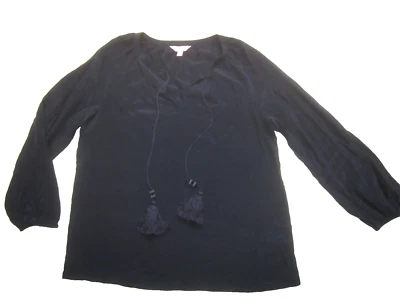 Lilly Pulitzer 100% Silk Long Balloon Sleeve Top Women’s sz Large Navy Blue EUC - Image 1 of 4