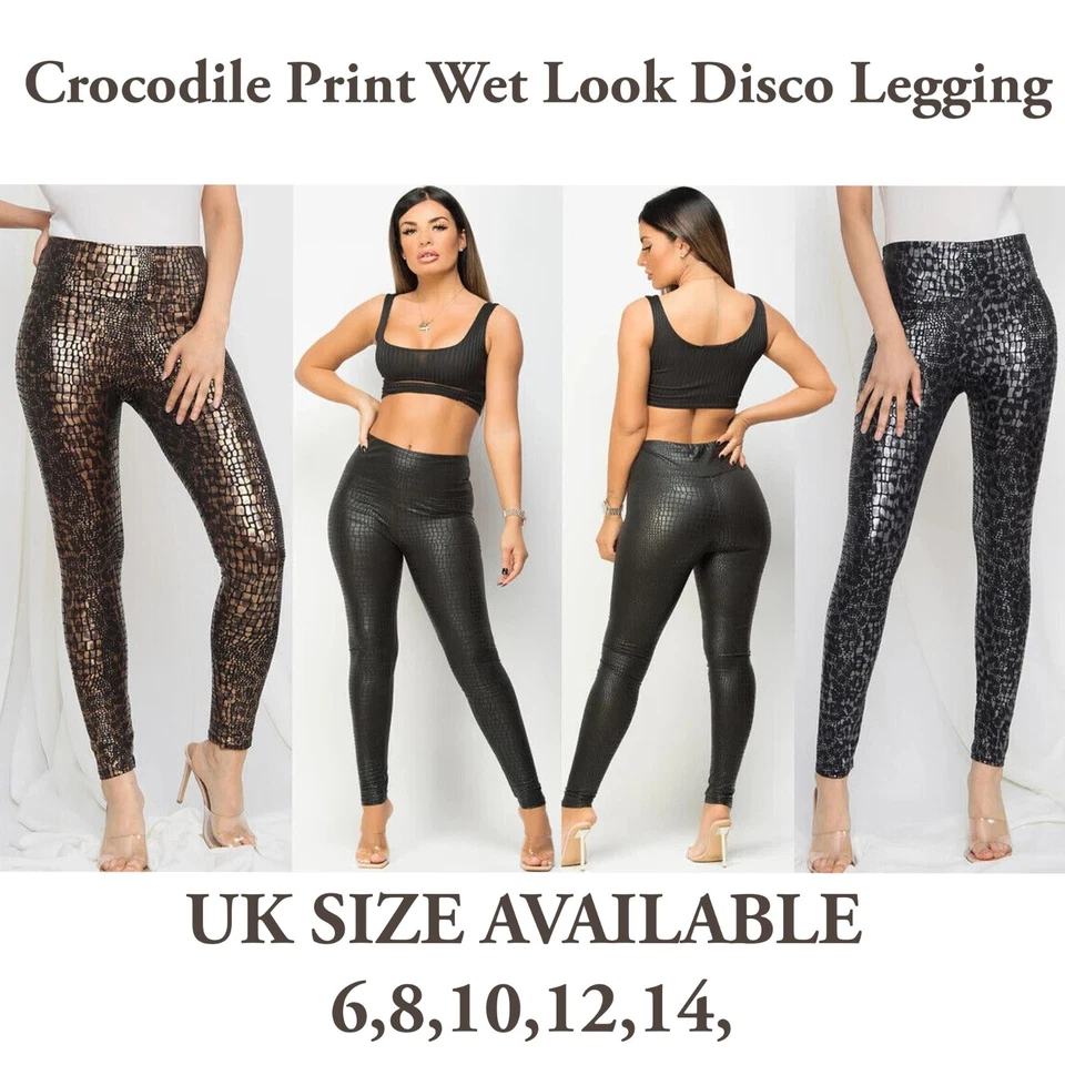 Women Snake Print Wet Look Legging Ladies Pants Animal Crocodile Foil Shiny PU - Image 1 of 1