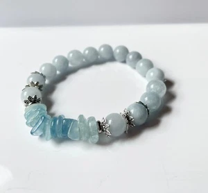 Aquamarine Bracelet Natural Stone Bracelet, Unisex Jewelry, Lucky Bracelet,Gift - Picture 1 of 8