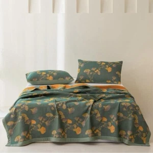 NEW Anthropologie Teal Orange Reversible Queen / King Bedspread Blanket Sham Set - Picture 1 of 15