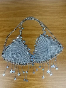 Bikinis Quaste BH Kette Damen Silberfarben Tank Top Sommer Tanzkleidung Festival - Bild 1 von 10