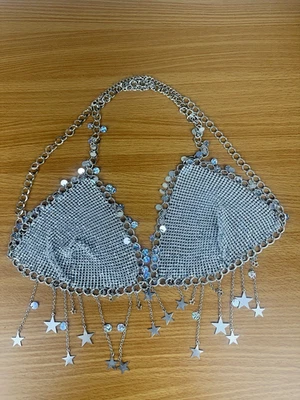 Bikinis Borla Sujetador Cadena Mujer Tono Plateado Camiseta sin Mangas Verano Ropa de Baile Festival Foto 1 de 4