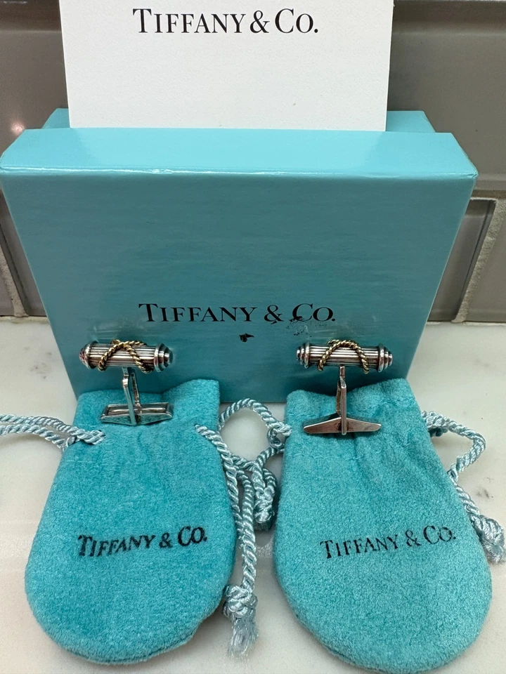 Gemelos con cable TIFFANY & CO oro 18k plata de ley con embalaje original Foto 1 de 1
