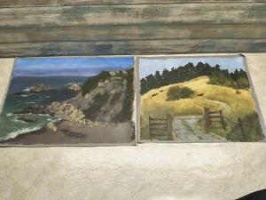 Lotto di 2 dipinti acrilici originali su tela di lino non innescato paesaggio - Foto 1 di 4