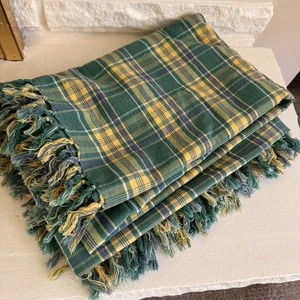 Tovaglia a quadri country francese 58” x 78” giallo blu verde cotone frange - Foto 1 di 7