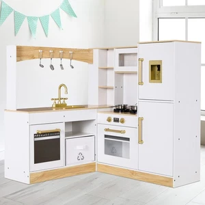 Kids Cooking Pretend Play Kitchen Set Wooden Corner Playset W/ Realistic Lights - Picture 1 of 9