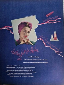 1944 Revlon Pink Lightning esmalte de uñas lápiz labial cosmético anuncio vintage - Imagen 1 de 1