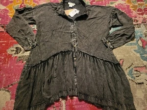 NWT NWT Tru Luxe Jeans womens L vintage washed button up peplum gray top shirt - Picture 1 of 4