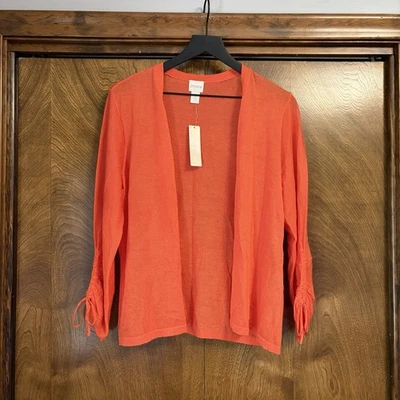 NWT Chico’s Size 2 Medium 10-12 Orange Open Ruched Sleeve Cardigan Tie Sheer $69 - Image 1 of 4