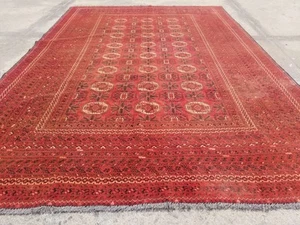 Authentischer handgeknüpfter Vintage afghanischer turkmenischer Wollteppich abgenutzt 9,4 x 6,6 Fuß - Bild 1 von 12