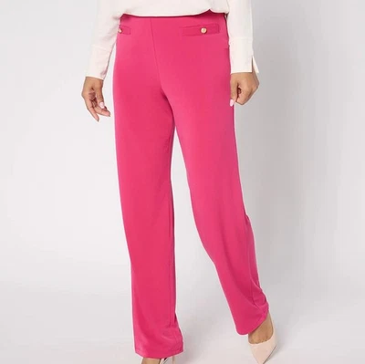 Pantalones Susan Graver Talla 2X Majestuoso Rosa Líquido Tejido Pierna Recta - Detalle Botón Foto 1 de 3
