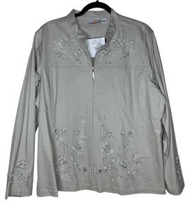 Quacker Factory Women's Lightweight Zip Jacket Long Sleeve Embellished NWT XL - Picture 1 of 9