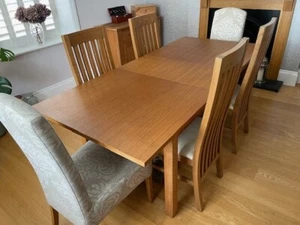 Next dining room table extendable and 6 chairs - Oak - Picture 1 of 13