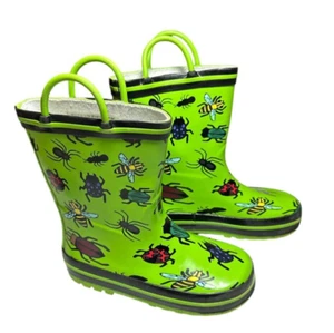 Botas de lluvia de goma impermeables Norty para niños talla 9 verdes con insectos insectos insectos fáciles de poner - Imagen 1 de 6