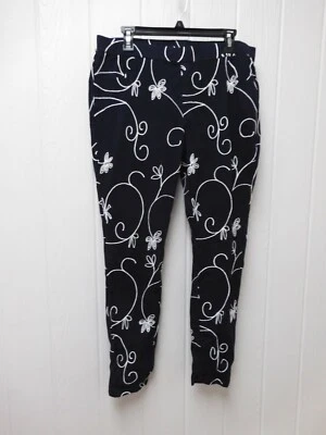 HUE White Floral Embroidered Navy Blue Denim Leggings Women's Sz Small U17498 - Image 1 of 4
