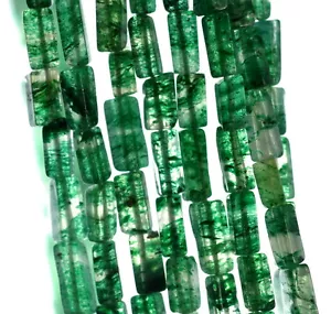 8X4-10X4MM GREEN MOSS AVENTURINE GEMSTONE GREEN RECTANGLE TUBE BEADS 14inch - Picture 1 of 3