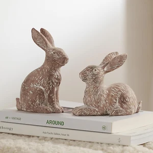 Set of 2 Easter Bunny Figurines, Brown Resin Rabbit Statue Decor, Easter Ornamen - Picture 1 of 16