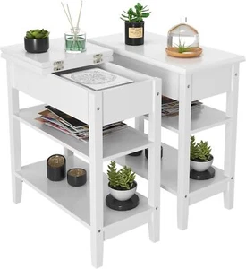 Set of 2 End Tables Sofa Side Table Slim Chairside Table for Living Room Bedroom - Picture 1 of 7