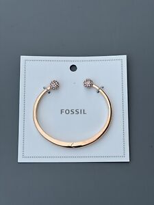 Fossil Womens Rose Gold Tone Crystal Hinged Bangle