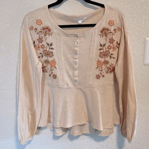 Coco + Jaimeson - Camicetta peplo ricamata panna, taglia large - Foto 1 di 11