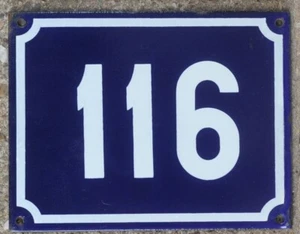 Großes altes blaues französisches Hausnummer 116 Tür Torschild Plakette Emailschild NOS - Bild 1 von 1