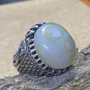 925 Sterling Silver Men's Ring natural Yemen Agate aqeeq Suleimani agate سليماني - Picture 1 of 9