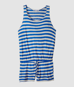New $155 Ella Moss Girls' Blue Stripe Print Romper Cover-Up Swimsuit Size Small