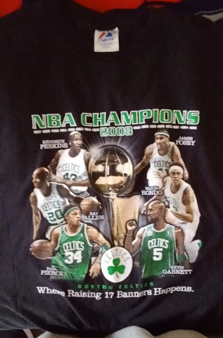 NBA Majestic Boston Celtics 2008 Champion Shirt Raising Banner 17 Happens Men XL Cover