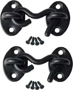 2 Pack Hook and Eye Latch for Door 2 Inch Black, Stainless Steel Barn Door Lock - Picture 1 of 2