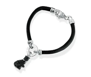 ROBERTO GIANNOTTI Bracciale MIS143 Argento 925% Gatto Charm Swarovski Nero Cuoio - Foto 1 di 1
