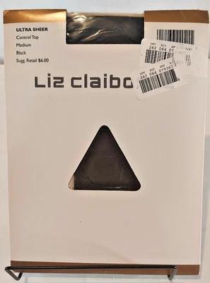 Vintage Liz Claiborne Silky Rib Control Top Tights, Medium Black 1990s - Image 1 of 4