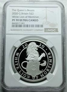 Silver proof Queen's Beasts 2020 £2 White Lion of Mortimer NGC PF 70 - Picture 1 of 4